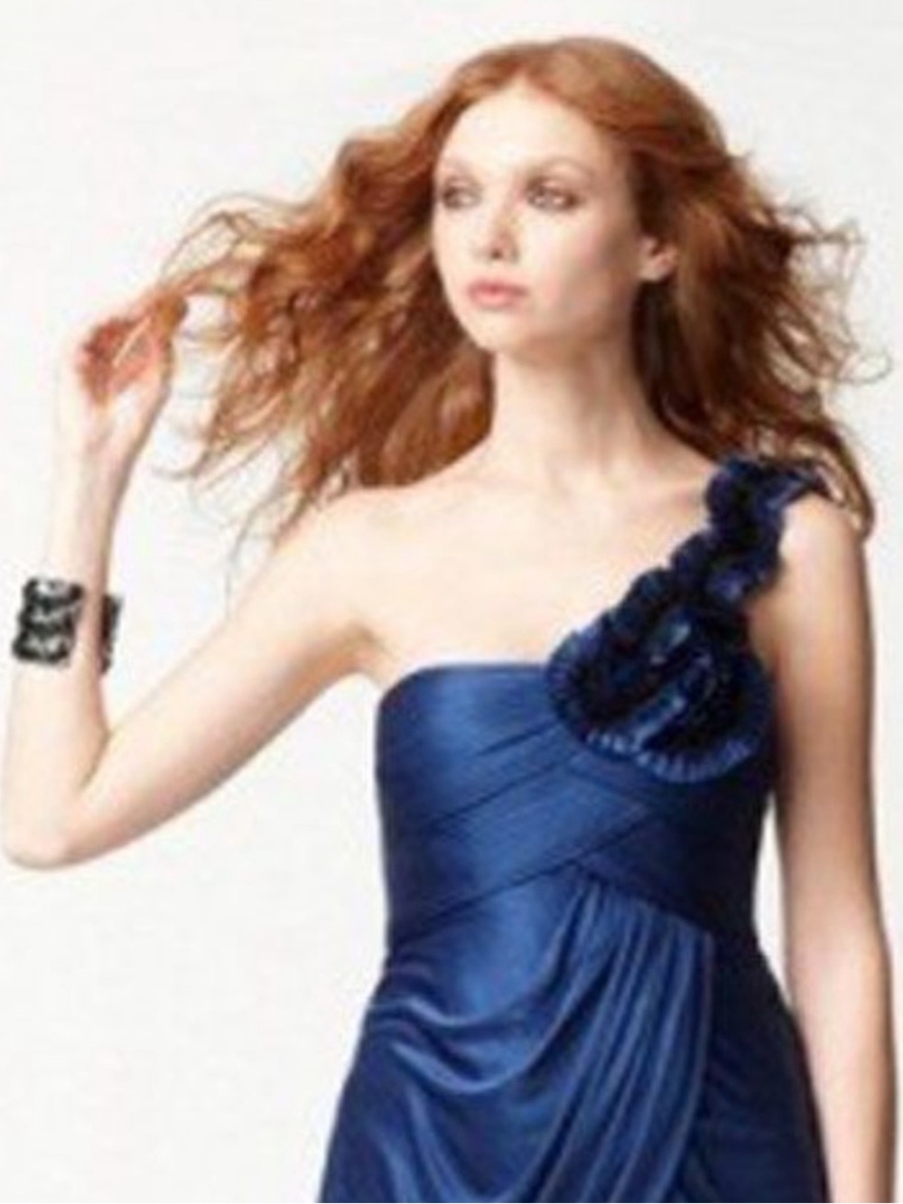BCBGMaxAzria Navy One-Shoulder Cocktail Dress with Floral Shoulder Detail - Picture 4 of 9